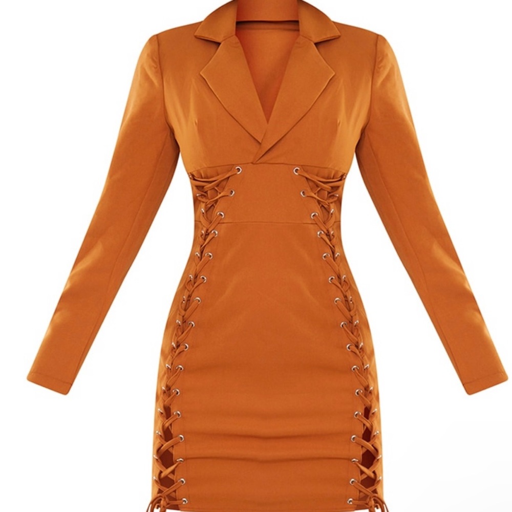 Rust Double Lace-up Detail Blazer Style Bodycon Dress